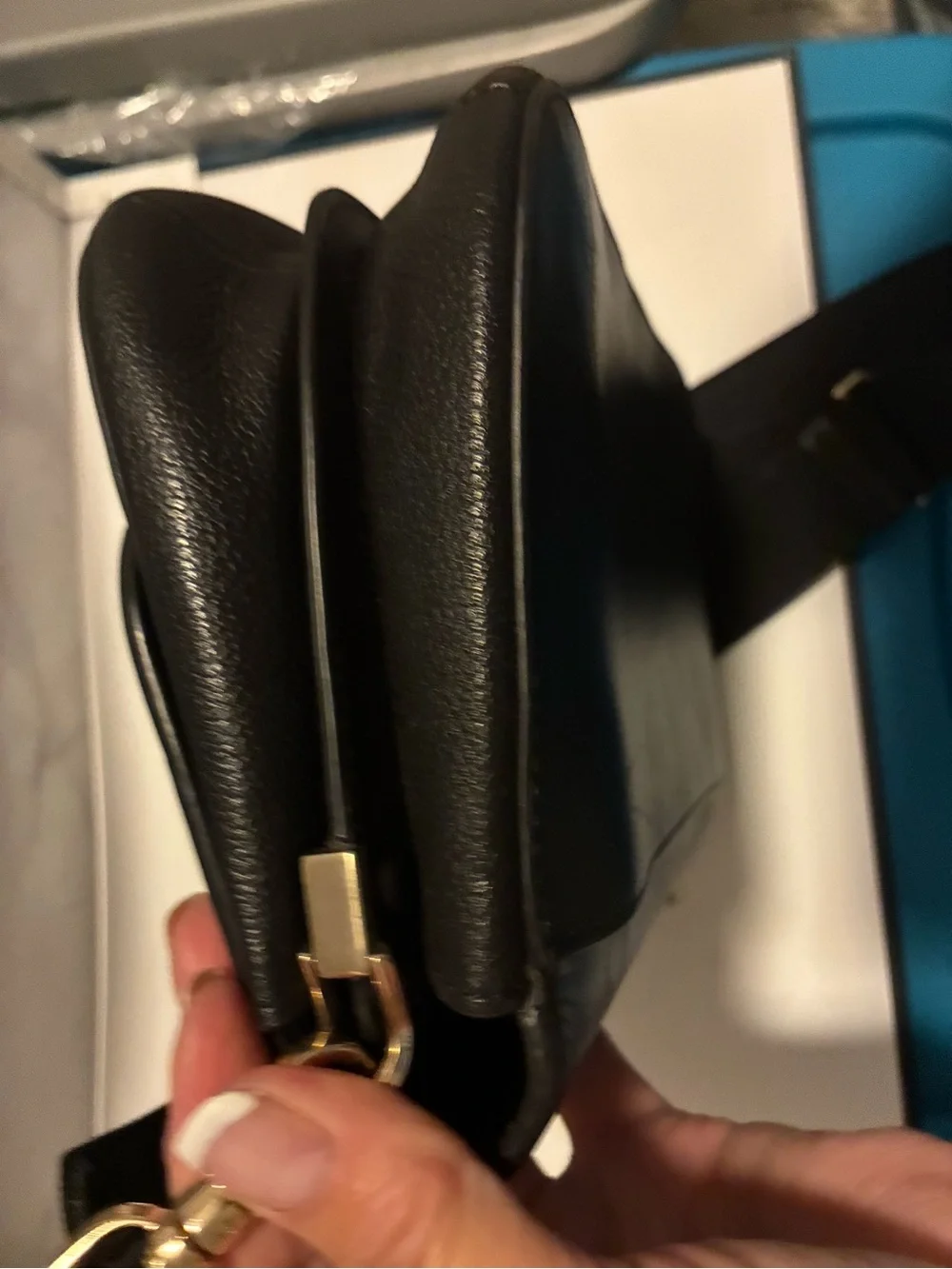 kate spade Black Leather Clutch with Gold Logo